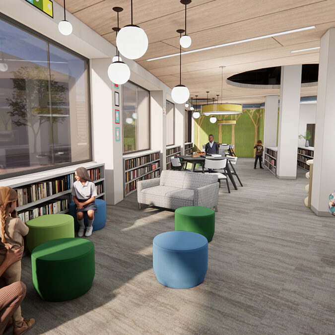 Interior – Children's Area. In addition to the expanded outdoor area, Xenia Community Library’s Youth Services area will feature open space for programming and exploration.